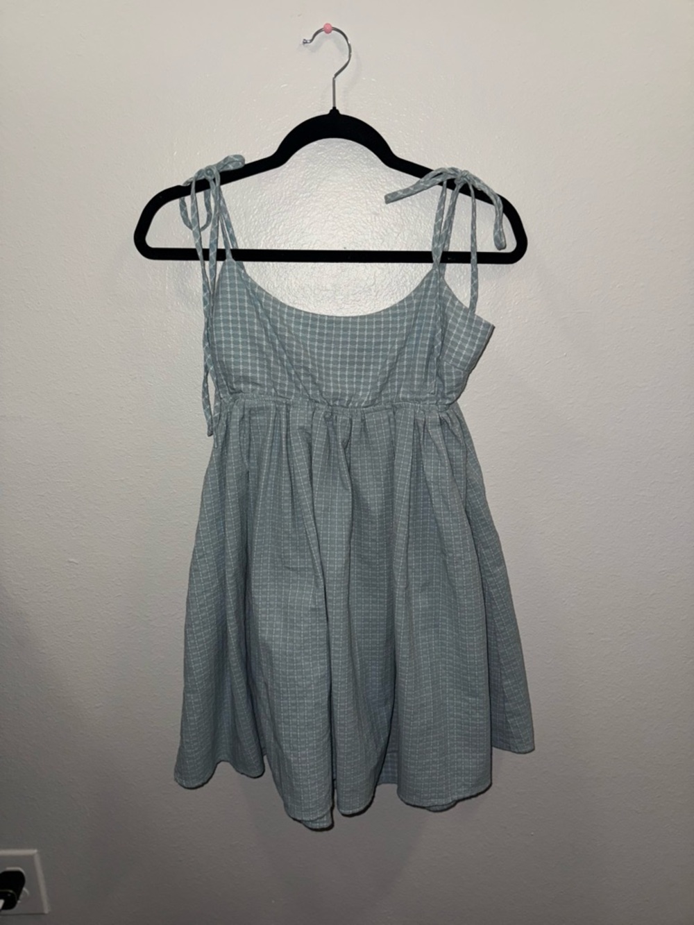 Altard State Light Blue Gingham Tie-Strap Sundress